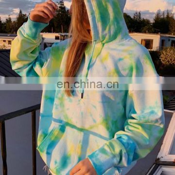 2020 Women Casual Loose Pocket Hooded Shirt Tie Dye Sweatshirts Autumn Oversize Streetwear Hoodies