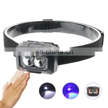 Portable 3 modes usb headlamp led rechargeable sensor control 18650 headlamp outdoor