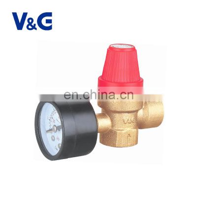 1/2"x3/4" 2.5bar-8bar F-BSPx F-BSP Valogin Brass safety valve with pressure gauge