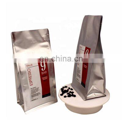 Custom Printed Matte Finish Black Silver Aluminum Foil Recycle Coffee Packaging Bag With Valve