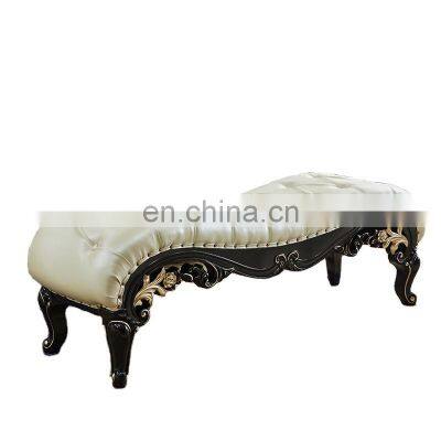 Solid wood Genuine Leather Bed End Stool For Bedroom Furniture ottoman European style