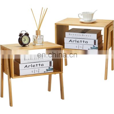 Bamboo Stackable End Living Room Nightstands, Bedside Table Nightstand Modern