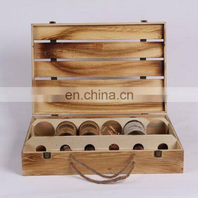 Vintage Natural Pine Wooden Crate 6 Bottle Wine Storage Box Carrying Display Case photo-2