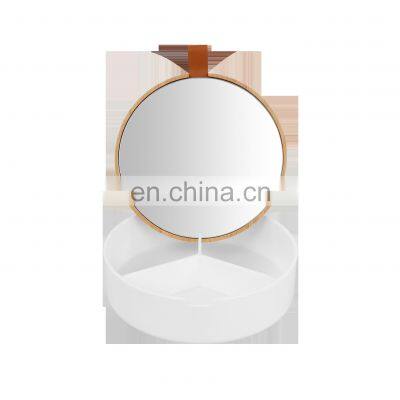 Cosmetic box with mirror bamboo mirror white color try storage box