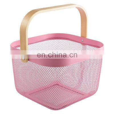 New Manufacture Hot Selling Popular Metal WireIron Big Size White Picnic Fruit Basket With Wood Handle Home Kitchen Storage photo-5