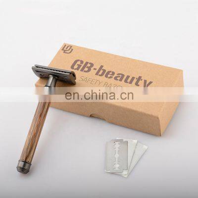 Eco Friendly Shaving Safety Razor High Quality Classic Thin Bamboo Razor Long Wooden Natural Bamboo Handle Black Safety Razor photo-3