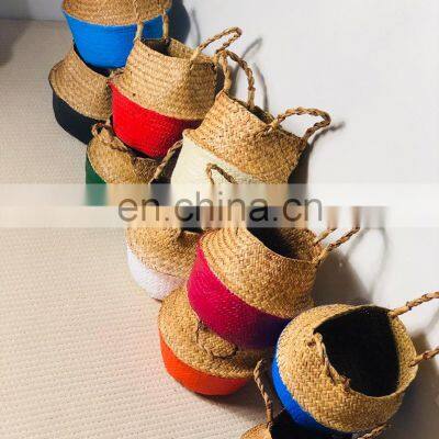Best Seller Handwoven Seagrass Belly Basket, Colored Wicker Woven Baskets Wholesale Planter Vietnam Supplier