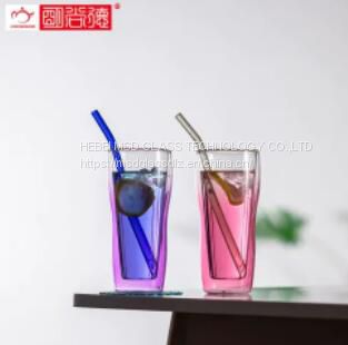 Wholesale beer glass cup 300ml 400ml 450ml double wall borosilicate glass wine cups party glass