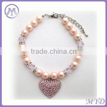 customized crystal pearl pet heart charm necklace in wholesale