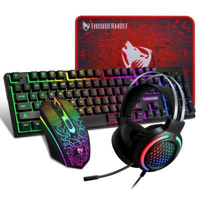 Amazons top TF400 gaming wired keyboard mouse 4 in 1 combos keyboard mouse mousepad speaker set for tablets