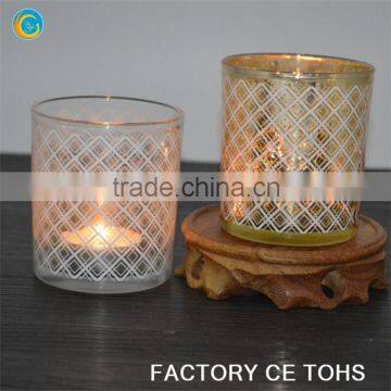 gold printed web design glass jars for candle making / spray white glass votive holders