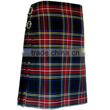 Black Stewart Scottish Tartan 6 Yard Kilt Three Buckle