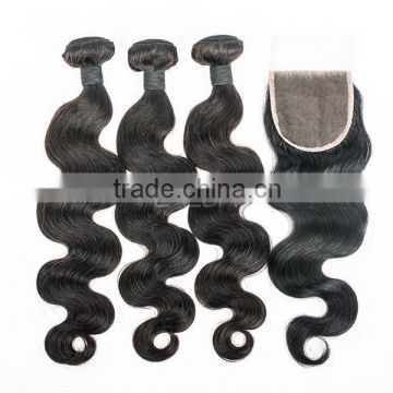 Body wave cambodian hair weave with lace closures with baby hair