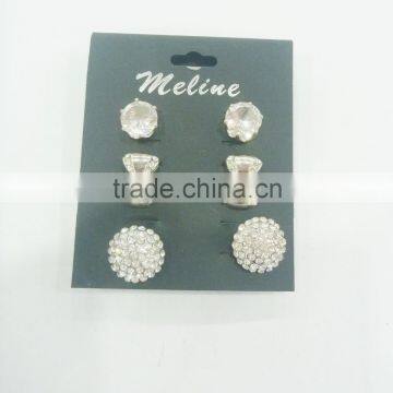 TRI0 EARRING,CZ STONE,BOW,BIG STONE STUD