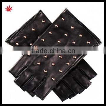 Ladies fingerless leather gloves silk lined leather gloves with rivet