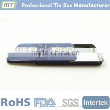 small slim metal tin with slide lid