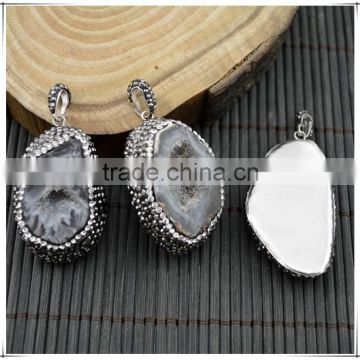 LFD-0010P ~ Druzy Geode Quartz Agate Stone Pave Rhinestone Pendants For Necklace Jewelry Finding