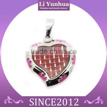 fashion delicate red carbon fiber heart stainless steel pendants