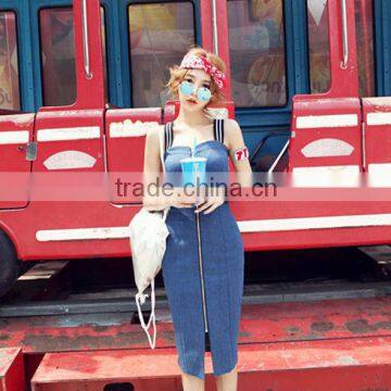 2015 fashion Hot young Girl Sexy Slim Women girls denim prom strap dress fashion sexy summer dress