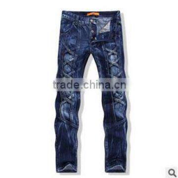 Hot-Selling MEN'S ORIGINAL SLIM FIT STRAIGHT LEG Stone Wash Threading Trendy Retro Distress JEANS