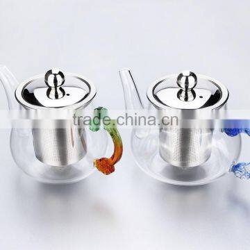Hot New Products for 2015 Color Glass Tea Kettle With Stainless Steel Strainer photo-2