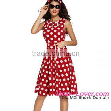 New Arrival Wholesale Red Polka Dot Bohemain Print Fashion Dress