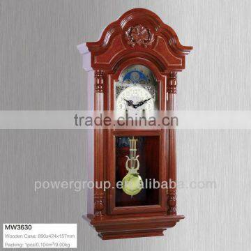 Wooden wall clocks with pendulum Silver dial and Golden pendulum CE/FCC/ISO standrad Good quality MW3630