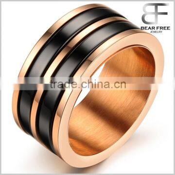 Men's Jewelry Finger Band Rings, 2 Rows Black Ceramic Stainless Steel Ring Rose Gold plating