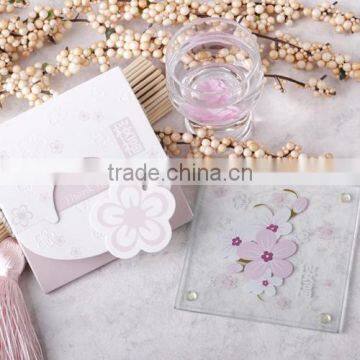 Chinese style square peach blossom glass coaster table mats for wholesale