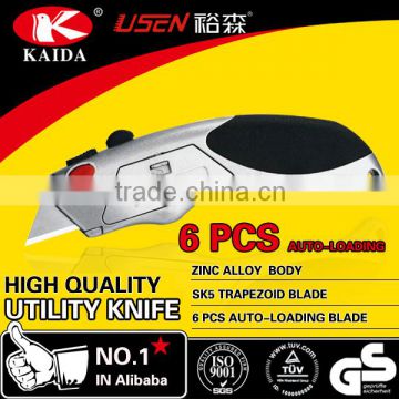 Zinc alloy 6pcs blades utility cutter knife With Spare Blade tool knife