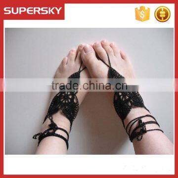 V-979 Handmade Cotton Fabric Crocheting Barefoot Sandals Anklet Fake Body Jewelry