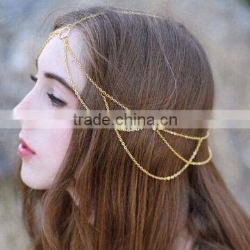 Women Party Boho Vintage Gold Metal Tassel Head Chain Hair Jewelry