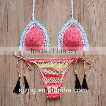 micro crochet latest fashion bikini, cotton handmade crochet beachwear for girl