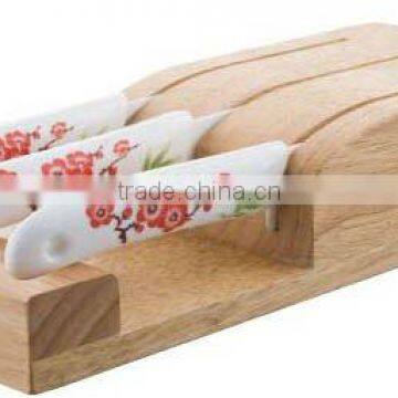 4pcs Ceramic Knife Set With Wooden Block