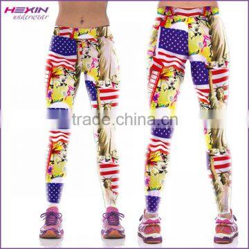 Printed American Flag Unique Bright Color Womens Gym Leggings