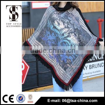 2016 factory new design polyester jacquard ladies winter ponchos