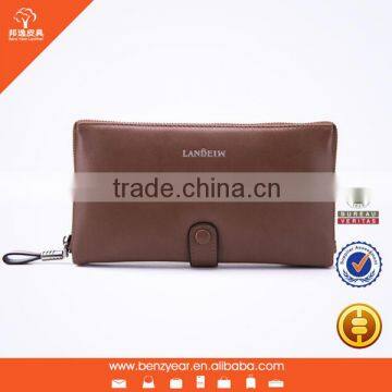 Fashion Men Design Long Style Envelope Brown Genuine Leather Clutch Bag