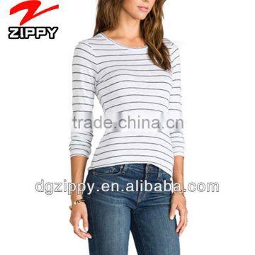 Slub Stripe long sleeve wholesale woman cheap t shirt