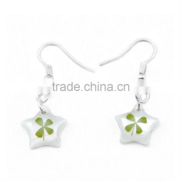 Real Four Leaf Clover Shamrocks shell earrings jewelry wholesale