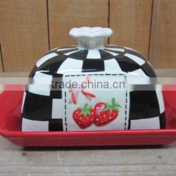 New strawberry emboss ceramic butter dish set