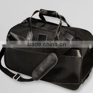 Nylon Rolling trolley Overnight Bag with pvc leather trim