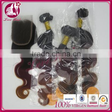 Love hair tangle&shedding free 3 tone color ombre hair,best selling colored three tone hair weave