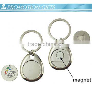promotion supermarket cart coin keychain couple magnet keychain