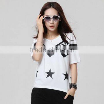 Wholesale 2016 Summer Fashion Women Hip Hop Clothing Ladies Star Letter Printed 95% Cotton 5% Elastane T Shirt