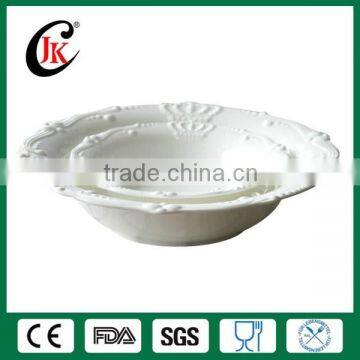 Wholesale Fine Royal New Bone China White Embossed Ceramic Salad Bowl With Crown Design photo-2