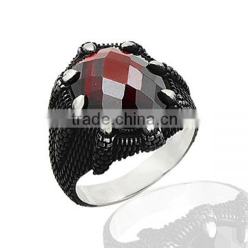 925K Sterling Silver Eagle Claw Red Stone Men Ring