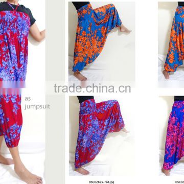 Unisex thai fisherman baggy belly dance HIPPIE BOHO floral garden love baggy HAREM PANTS 2 IN 1 JUMPSUITS PLUS