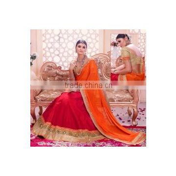 Embroidered Art Silk A Line Lehenga Choli in Orange/buy designer lehengas online