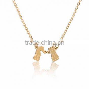 2016 New Gold & Silver Plated Stainless Steel Chess Pendant Statement Necklace Clavicle Tiny Charms Necklace for Women