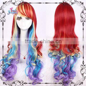 Vivid Long Layered Curly HairCut Rainbow Wig